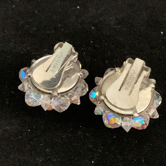 Laguna Clip-on Earrings Vintage Aurora Borealis AB Rhinestones - Picture 2 of 4